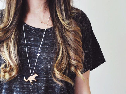 Fox Necklace One Happy Leaf - 10% off sale - Here and There Makers