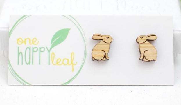 Earring Studs One Happy Leaf - 10% off Sale - Here and There Makers