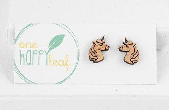 Earring Studs One Happy Leaf - 10% off Sale - Here and There Makers