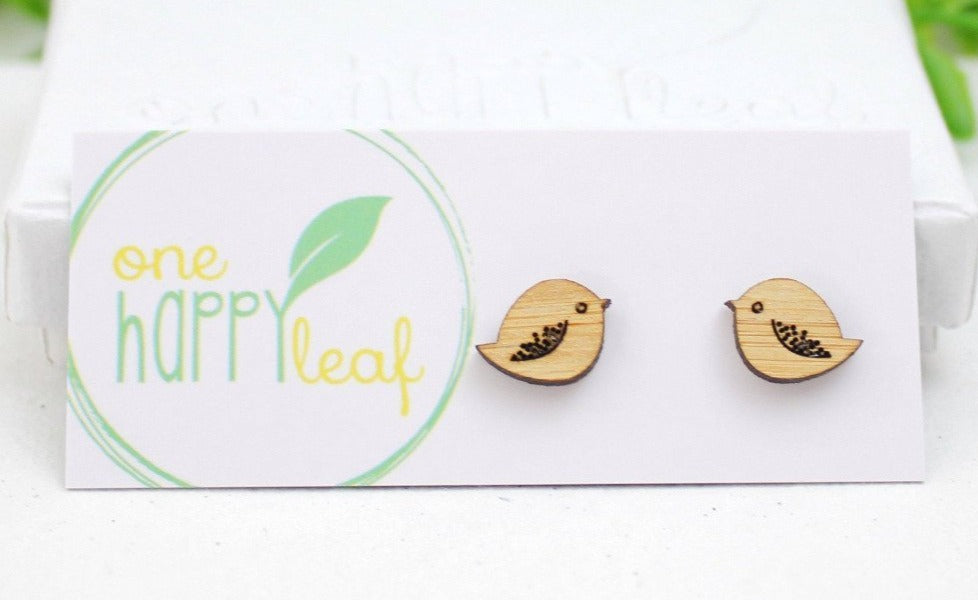 Earring Studs One Happy Leaf - 10% off Sale - Here and There Makers