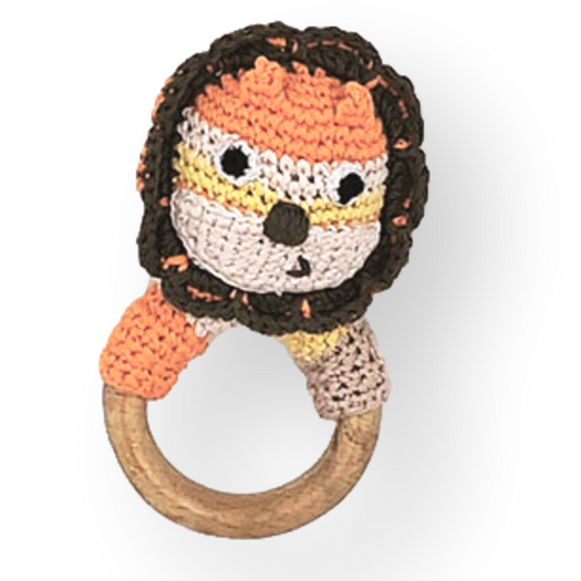 Wooden Ring Rattle Lion